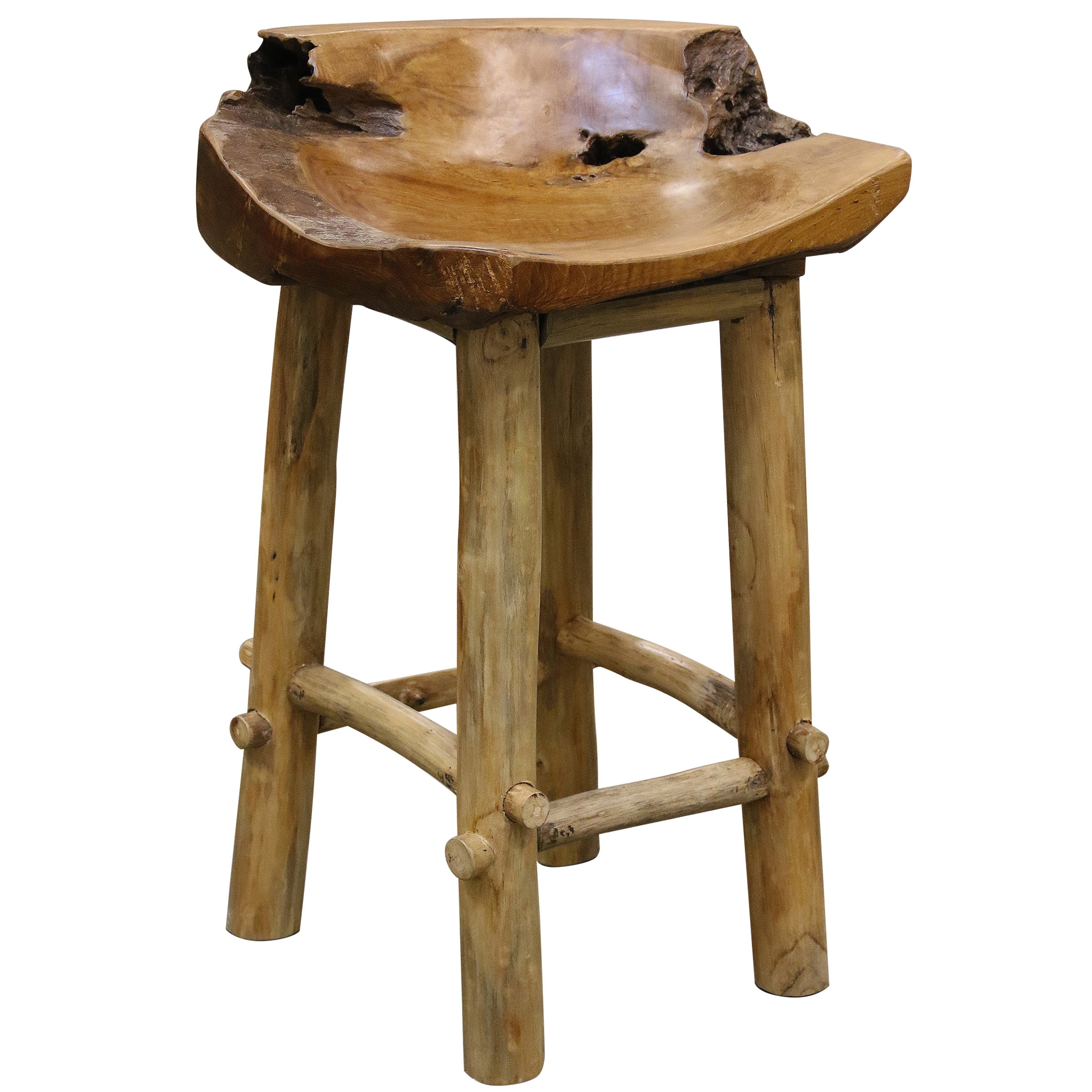 Basin Teak Natural Wood with Clear Lacquer Counter Stool with Raw Edge