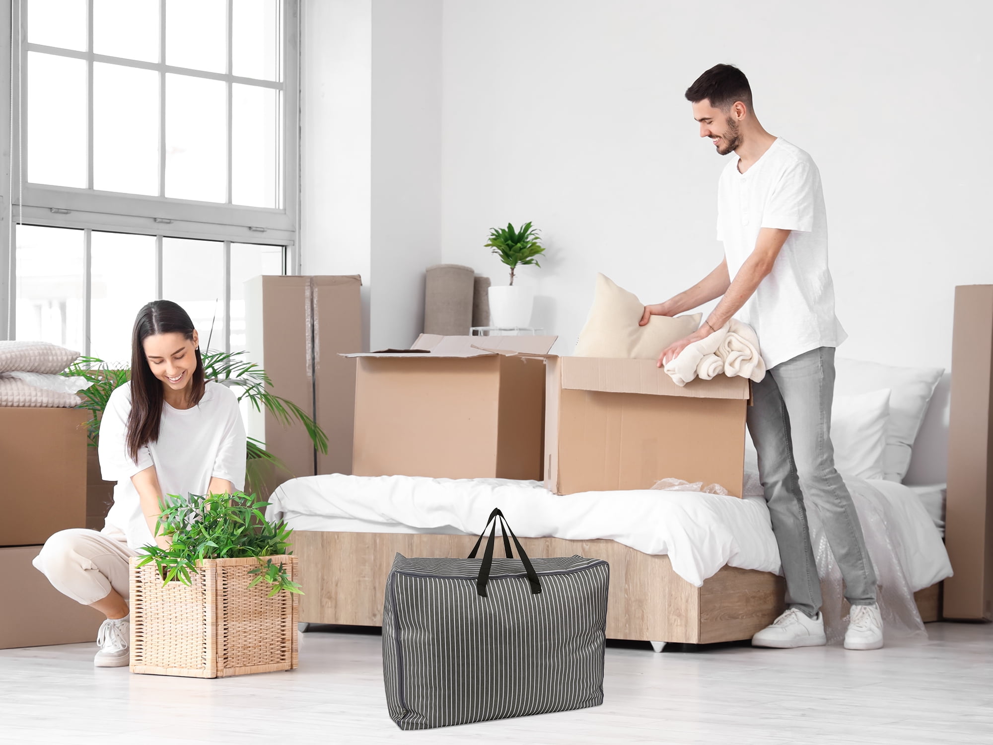 Unique Bargains 1Pack Clothes Storage Moving Bags for Closet Organizers Black 28.5x12x21in