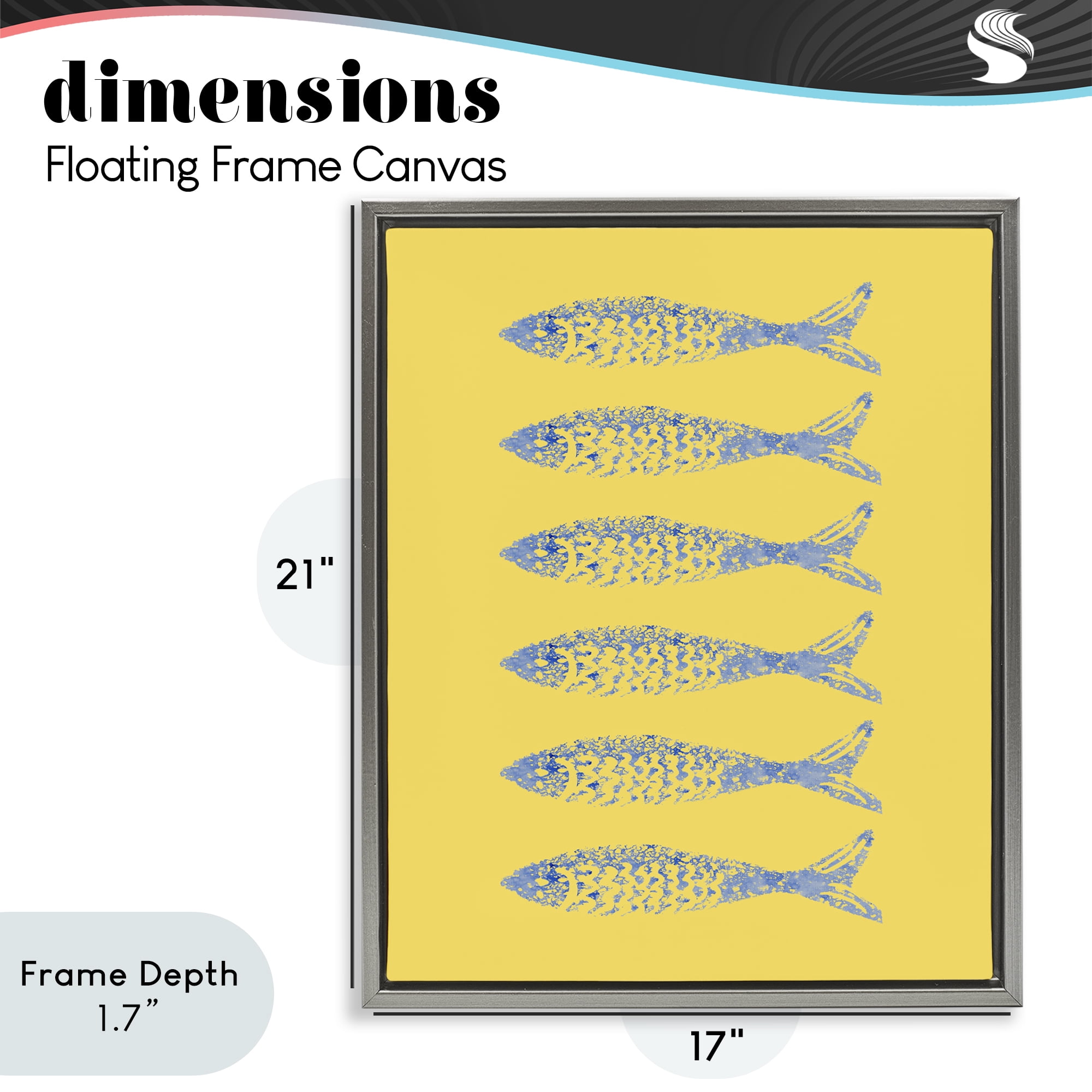 Stupell Industries Sardine Stamps on Yellow Gray Framed Floater Canvas Wall Art, design by Julie DeRice
