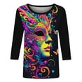 thumbnail image 4 of Mceream Mardi Gras Shirts for Women Bling Glitter Carnival Outfits 3/4 Sleeve Tunic Tops Funny Mask Graphic Tees Crewneck Vintage Mask Print Blouses Plus Size Multicolor XXL, 4 of 6