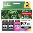 thumbnail image 1 of Cartuchos de tinta ejet 67XL, paquete combinado de 3 unidades, negro y color, 1 of 8