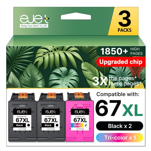 Cartuchos de tinta ejet 67XL, paquete combinado de 3 unidades, negro y color