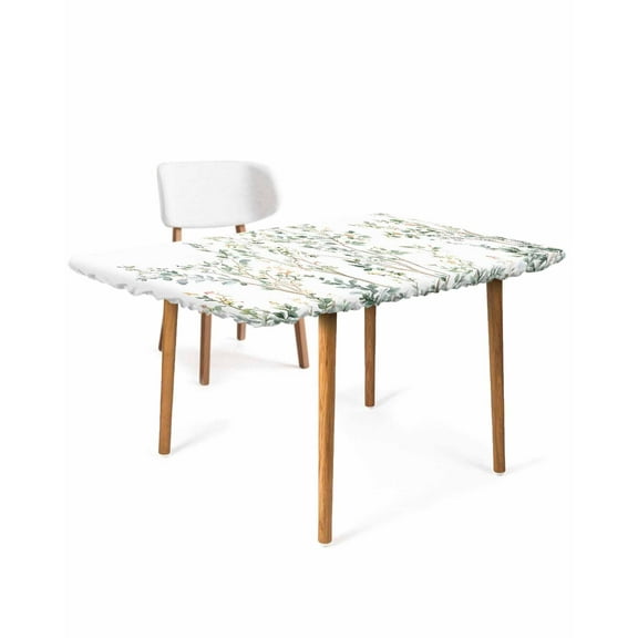 Sage Green Trees Rectangle Tablecloth, Waterproof Elastic Fitted Table Covers for 3 Foot Tables, 24x36inch Decorative Tablecloths for Picnic, Camping, Indoor, Outdoor, Green Eucalyptus Leaves