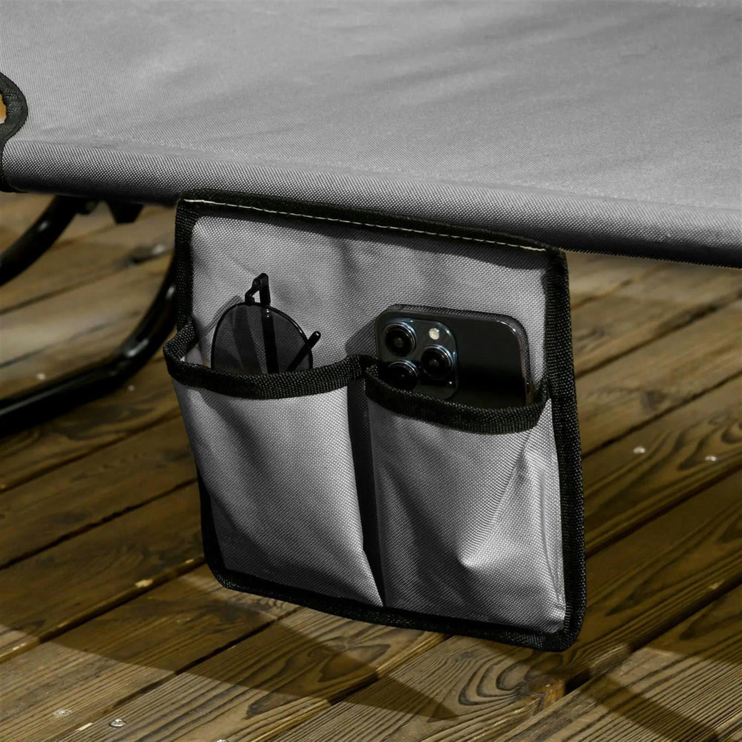 Demi Bonn Folding Pool Chaise Lounge Chairs Set of 2 with Sunshade, Reclining Back, Durable Steel Frame Relaxation, Weatherproof Outdoor Patio Seating, Gray