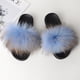 thumbnail image 1 of Zapatillas de piel de mapache auténtica para mujer, chanclas planas peludas para interior y casa, moda para actividades al aire libre, sandalias de playa, verano 2023, 1 of 5