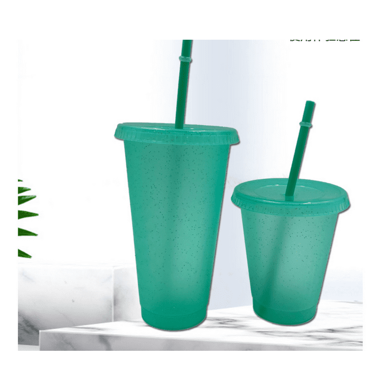 16 Pieces Reusable Cups with Lids and Straws 24 oz Glitter Iced