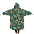 thumbnail image 2 of Oversized Wearable Blanket Hoodie,Green Highland Cow Dinosaur Pattern Sherpa Blanket Hoodie with Super Pockets,Super Warm Fuzzy Pullover for Women & Men, 2 of 6