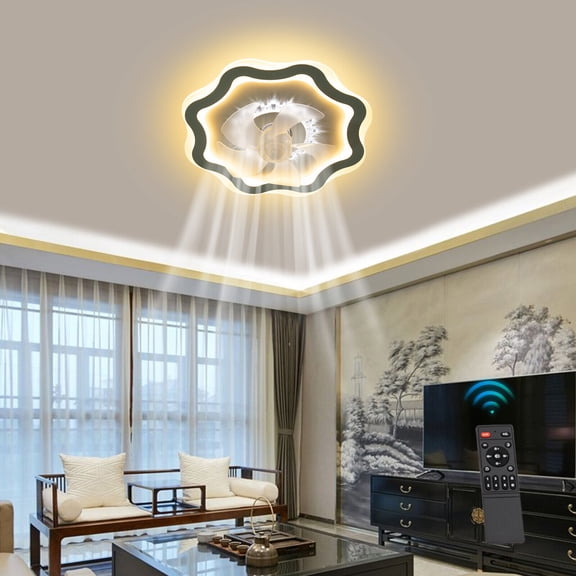 Remote Control Modern Ceiling Fan Light Dimmable LED Lamp Flush-Mount Chandelier