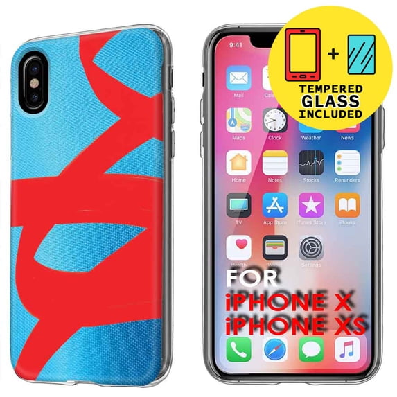 Clear TPU Phone Case for Apple iPhone XS,X,Red Ribbon Satin,Temper Glass Included,Combo