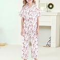 thumbnail image 5 of WhouRiu Girls Cartoon Graphic Pajamas Short Sleeve Flat Collar Button Up Shirts Shorts And Pants Pajama Set 3 Piece Kids Cozy Cute Sleepwear,6-7 Years, 5 of 6