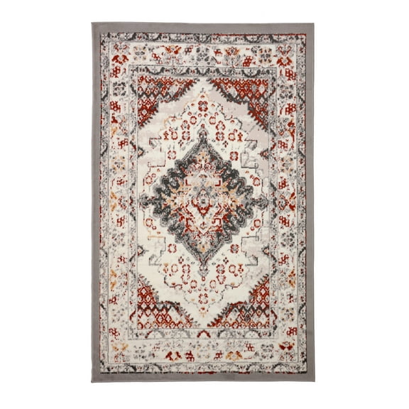 Furnish My Place Distressed Rug - 3 ft. 5 in. x 5 ft. 6 in., Light Grey, Indoor Rug with Bordered Design, Jute Backing