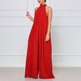 thumbnail image 3 of Gibobby pantalones siameses de pierna ancha Mono de talla grande con temperamento suelto de gasa informal de color liso para mujer(Rojo， M), 3 of 5