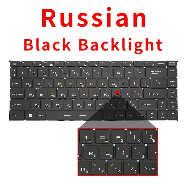 US Russian Laptop Keyboard With Backlight For Msi GF65 GF63 PS63 PS42 8RD/E MS-16R2 MS-16R3 MS-16Q4 MS-16W1 GS65 Stealth 8RE/F RU Black Backlit