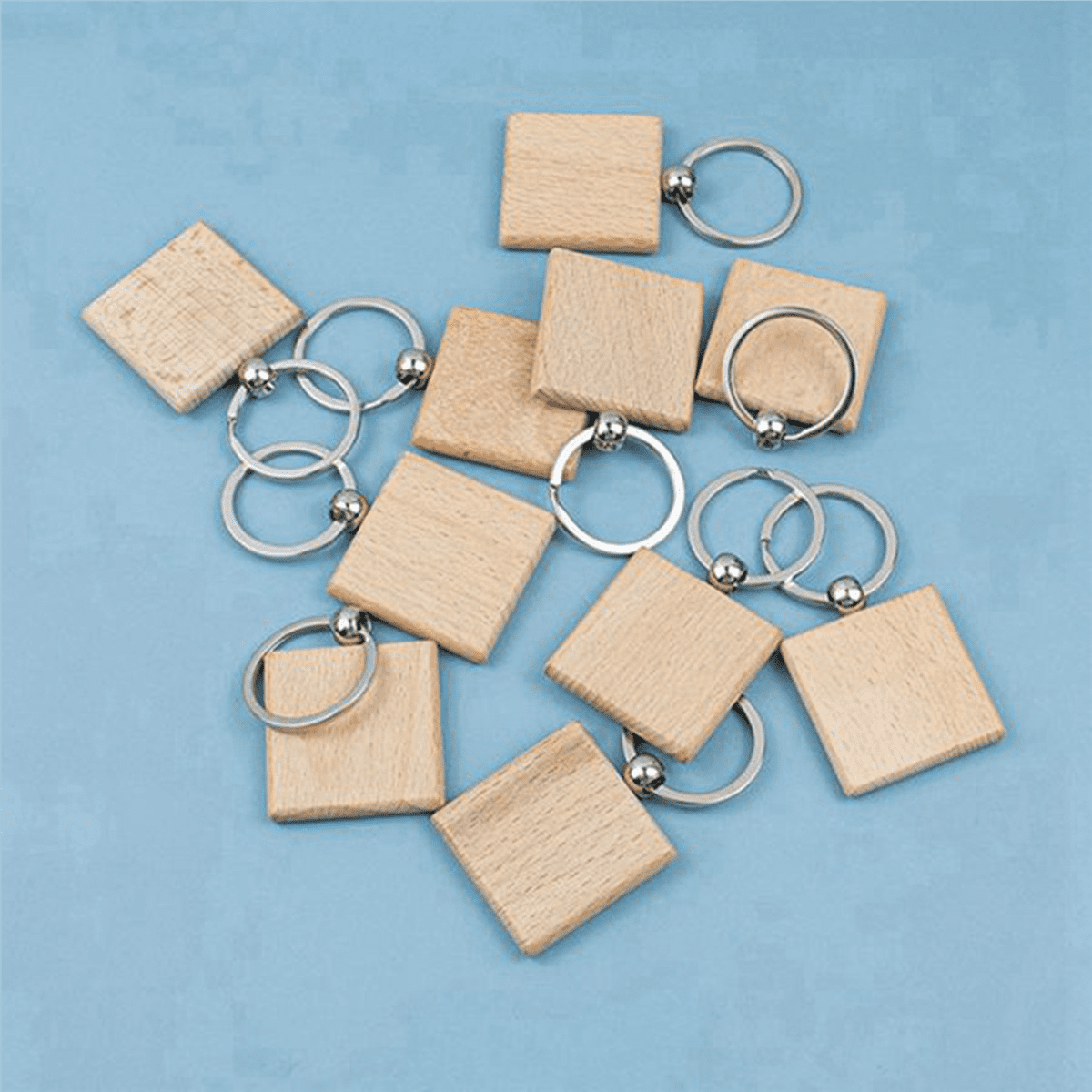 120Pcs Blank Square -Shaped Wooden Keychain DIY Wood Keychains Key Tags DIY Gifts,120 x Wooden Keychain,silver & wood color
