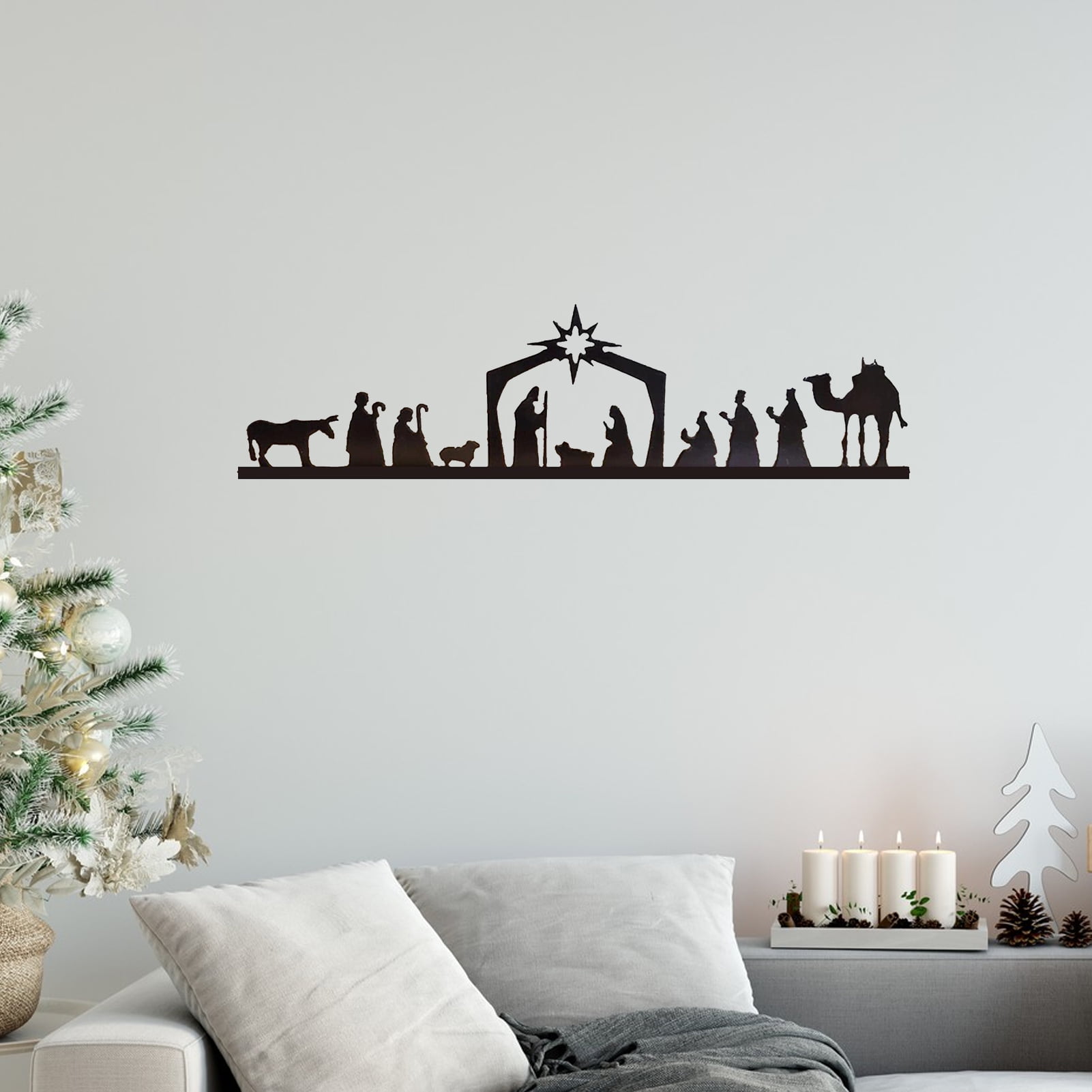 Buy Nativity Scene Nativity Sets for Christmas Indoor Black Metal Nativity Set with Wood Base