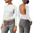 thumbnail image 2 of tarylea Going out Tops for Women Backless Open Back Long Sleeve Crop Tops Solid Color Slim Fitted Tops Tee Casual Summer Cute Tops, 2 of 6