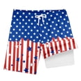 thumbnail image 3 of Rggeeun Toddler Boys Swimsuit Set Cute Stars & Colorful Striped Print Double Layer Elastic High Waist with Adjustable Tie Swim Trunks for 4Th of July Holiday Beach Comfort Beachwear,Red,13-14 Years, 3 of 3
