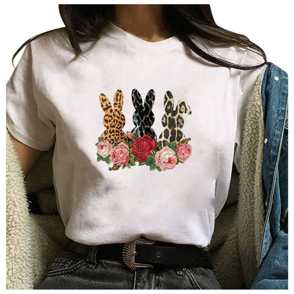 AXXD Girls Easter Shirts Size 10-12,Short Sleeve Summer Graphic Rabbit Printed Top Pullover T-shirt For Sister Clearance Size 8