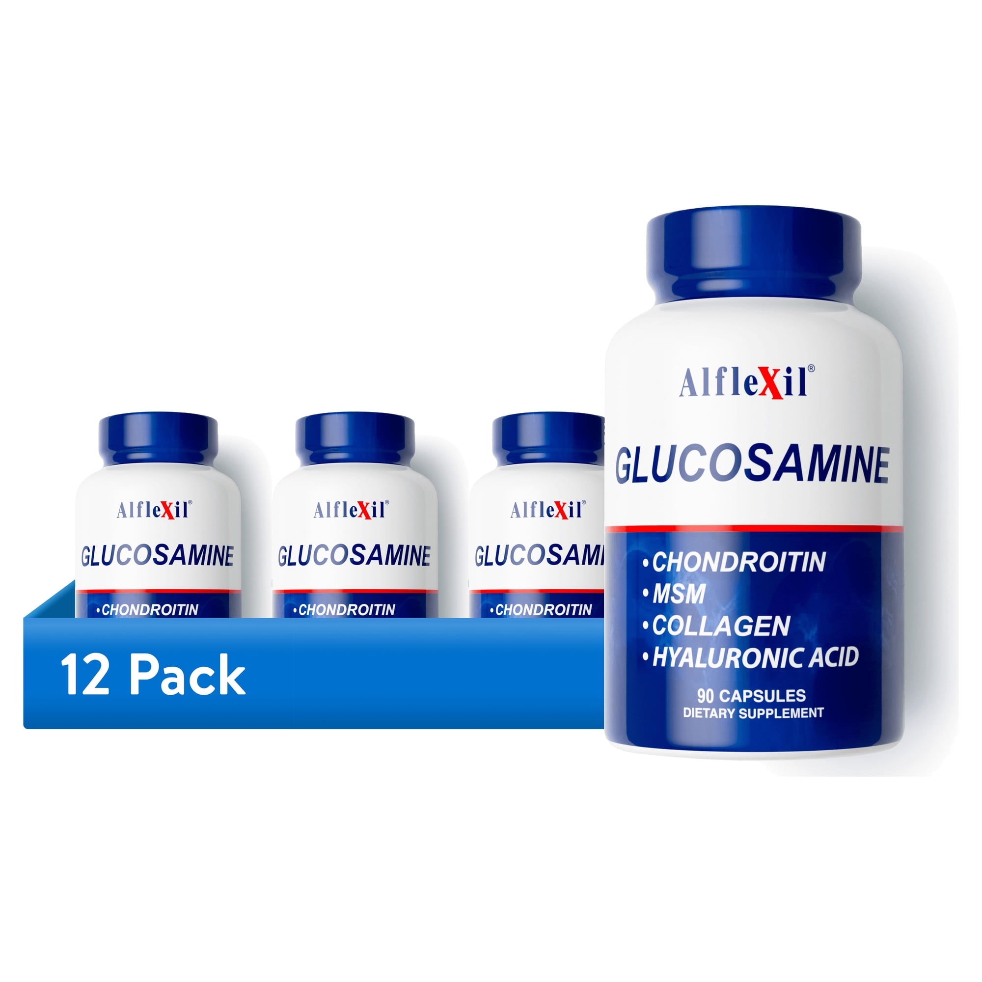 (12 pack) ALFLEXIL Glucosamine, Chondroitin, Collagen, Hyaluronic Acid - Capsules Supplement for Joint & Bone Health - 90 Capsules