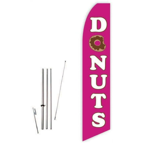 Donuts Light Magenta Super Novo Feather Flag - Complete with 15ft Pole Set and Ground Spike
