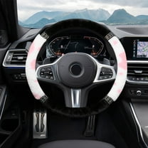 Winter Fuzzy Steering Wheel Cover for Women - Rhinestone Decor, Elastic, No Inner Ring, Soft Warm Polyester
