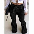 thumbnail image 5 of Womens Denim Pants High Waist Boot Cut Trousers Skinny Bell Bottom Mom Jeans Black XL, 5 of 8