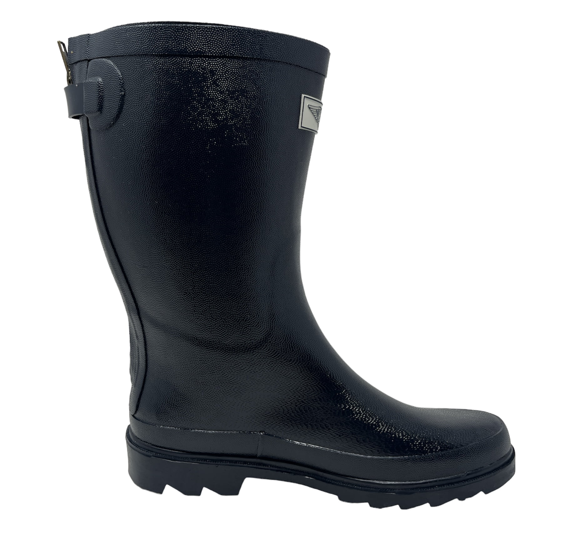Forever Young Women's Short Shaft Mock Zipper Waterproof Rain Boo, Low Heel Round Toe Black, Navy