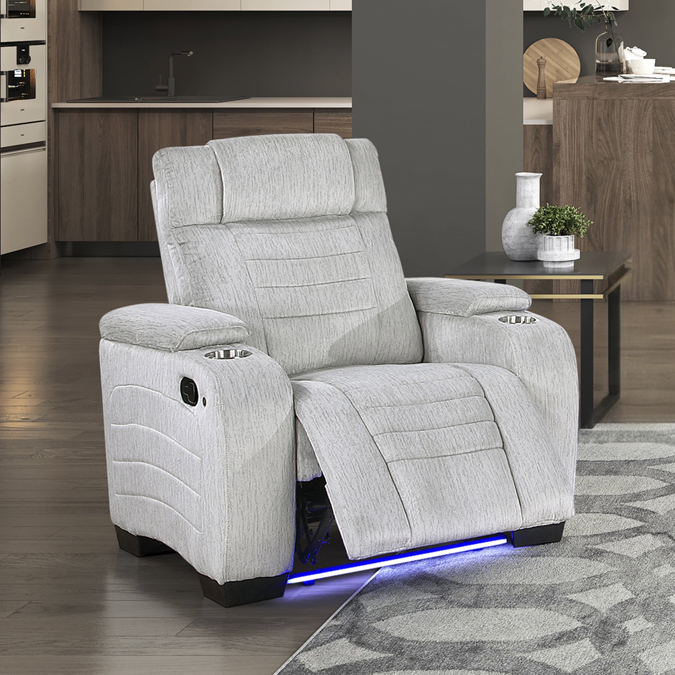 OakvillePark Valehaven Microfiber Manual Recliner with Arm Storage, Light Gray