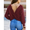 thumbnail image 2 of CUPSHE Womens Ribbed Knit Pullover Sweater 2024 Fall Long Sleeve Twist Back Crewneck Fashion Sweater Tops, Size S., 2 of 5