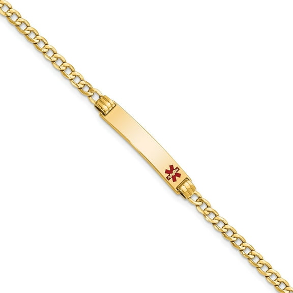 10K Yellow Gold Semi-Solid Medical Red Enamel Cuban Link Id Bracelet (Width 5.5) (Length 8) - Jbsp