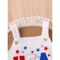 thumbnail image 6 of Aojekbee Baby Boy Girl Waffle Overalls Letter Star Embroidery Neck Sleeveless 4th of July Romper Toddler Summer Jumpsuit, 6 of 10