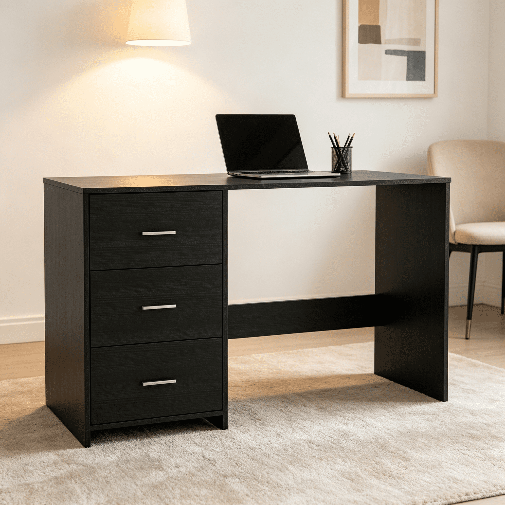 Astoutdoor Classic 3 Drawers Writing Desk - Black