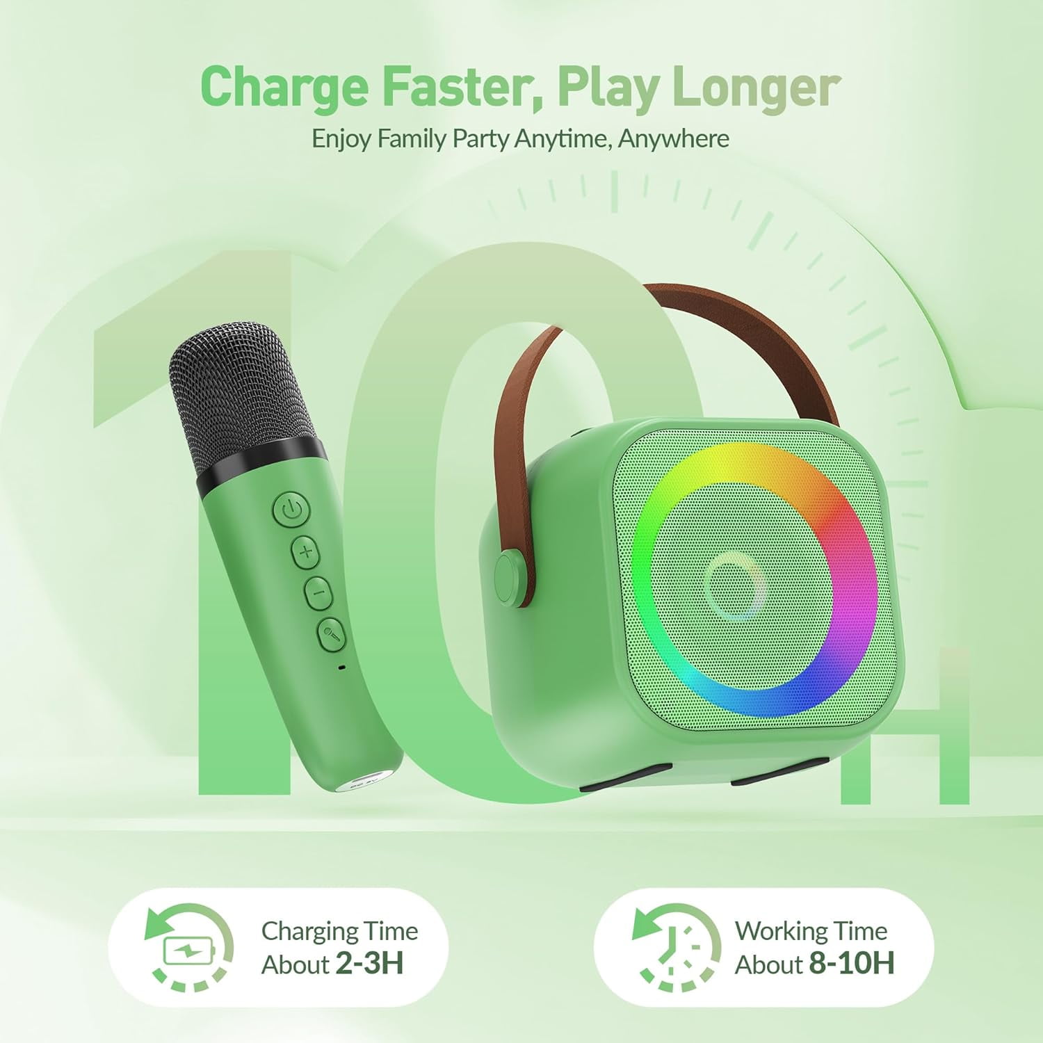 Mini Karaoke Machine：Portable Bluetooth Karaoke Microphone, Singing Speaker with 2 Wireless Mic and Light Kids Adults, Christmas Birthday Gifts for Girls Boys Family Home Party(Green)