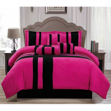 Soft Suede Pink & Black Stripe 7 Piece Comforter Set ...
