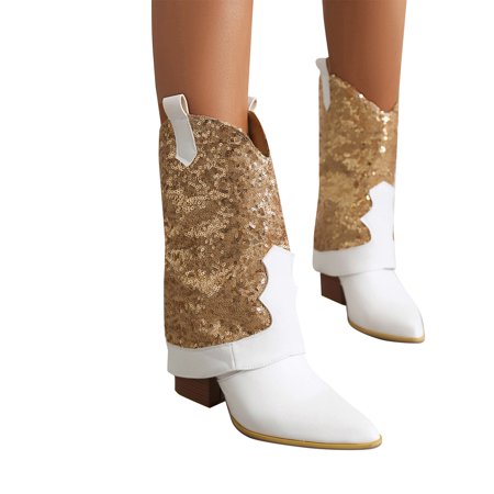 

ZXHACSJ Vintage Boots Lace Up Thick High Heel Middle Boots Women s Medium Boots Gold 38