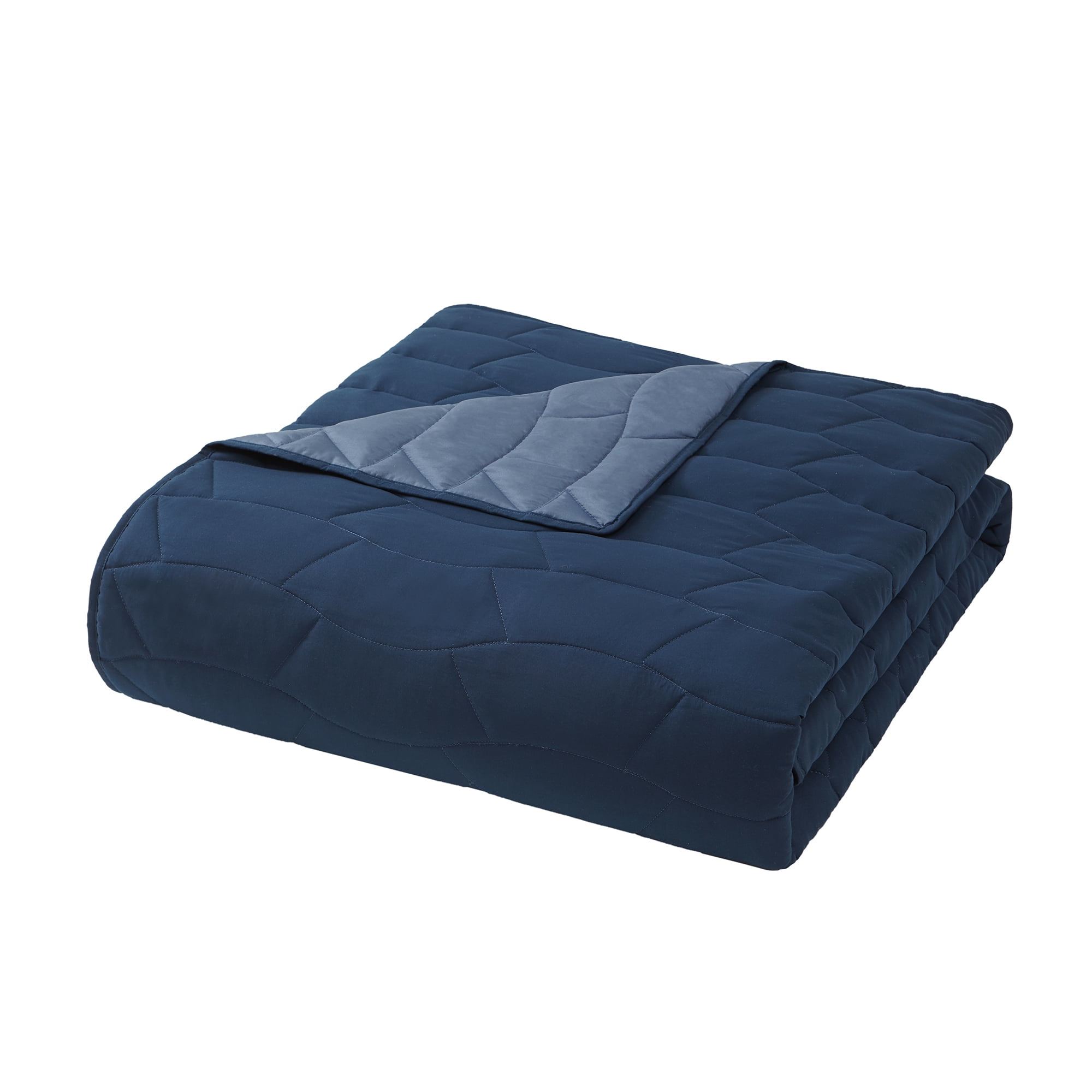 Mainstays 7-Piece Navy Reversible Quilt Set with White Sheets, King