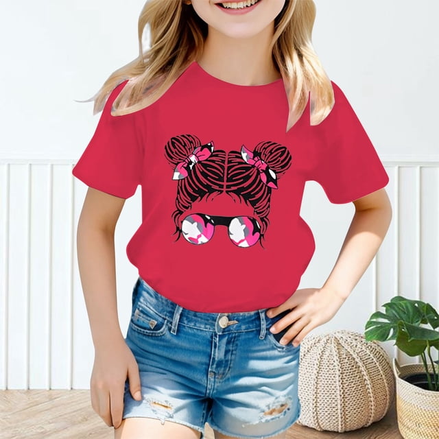 Catégorie de Produit Hauts et Chemises pour Filles - T-Shirt Graphique Mignon à Col Rond et Manches Courtes pour Enfants, Chemise Décontractée d'Été