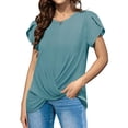 thumbnail image 4 of Anbech Women Petal Short Sleeve Shirt Twist Front Dressy Blouse Short Sleeve Casual Tops, 4 of 5