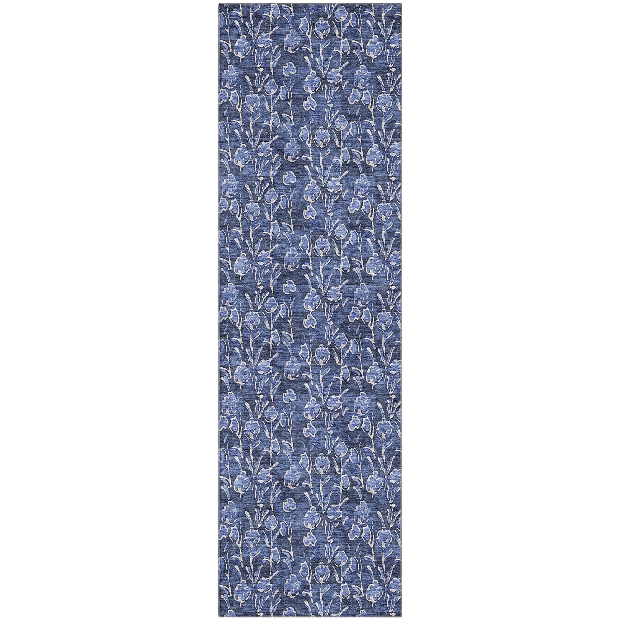 Addison Rugs Mayfield Washable Transitional Floral Navy Runner Rug, 2'3" x 7'6"