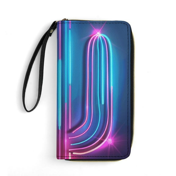 Womens Wallet Bifold Ladies Cluth Bag Wristlet Wrist Strap Long Purse Neon Cactus Design