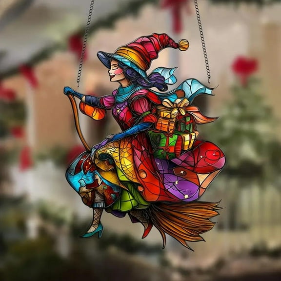 La Befana Suncatcher, Colorful Wavy Acrylic Light Catcher, Witch Wavy Acrylic Suncatcher, Perfect for Christmas & Winter Decor