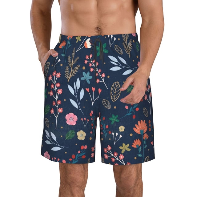 Balery Colorful Flowers Traje de Baño Estilo Hawaiano para Hombre, Shorts de Secado Rápido con Bolsillos-Large