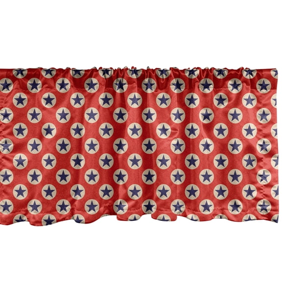 Ambesonne Prehistoric Country Window Valance, Stars Dots, 54" X 18", Scarlet Navy Blue Cream