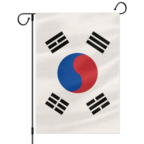 PTEROSAUR Republic of Korea Garden Flag, South Korea National Flag, 12.5x18 inch Double Sided Burlap for House Yard Lawn Indoor Outdoor Decor