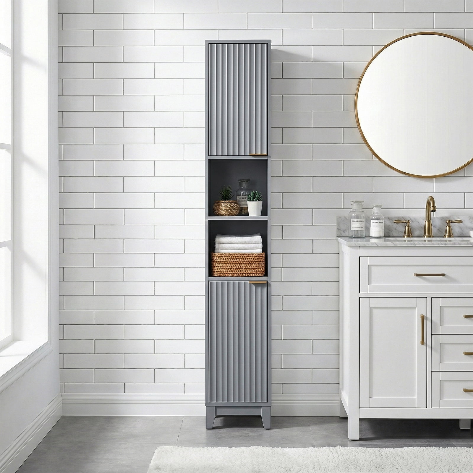 Bathroom Vanity Two Doors And Two Shelves, 30*28*170cm