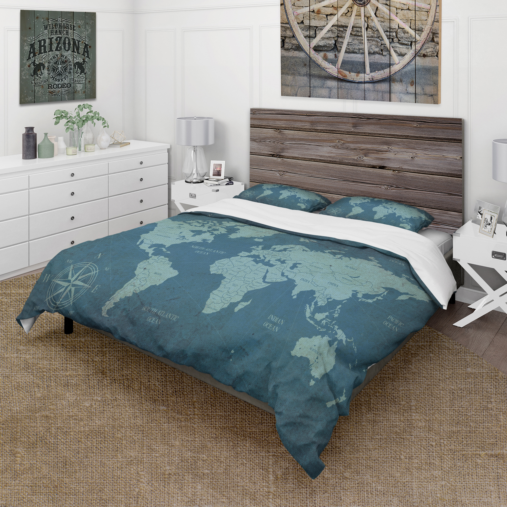 Designart 'Slate World Map II' Traditional Duvet Cover Set