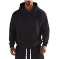 thumbnail image 2 of Men's Oversized Solid Color Hooded Sweatshirt, Lightweight Knit Pullover with Long Sleeves and Pockets, Fall Streetwear Casual Loose Fit Top,Black,L, 2 of 7