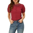 thumbnail image 1 of INSPIRE CHIC Women's Floral Puff Sleeves Pleated Collar Button Down Shirt XL Burgundy, 1 of 7