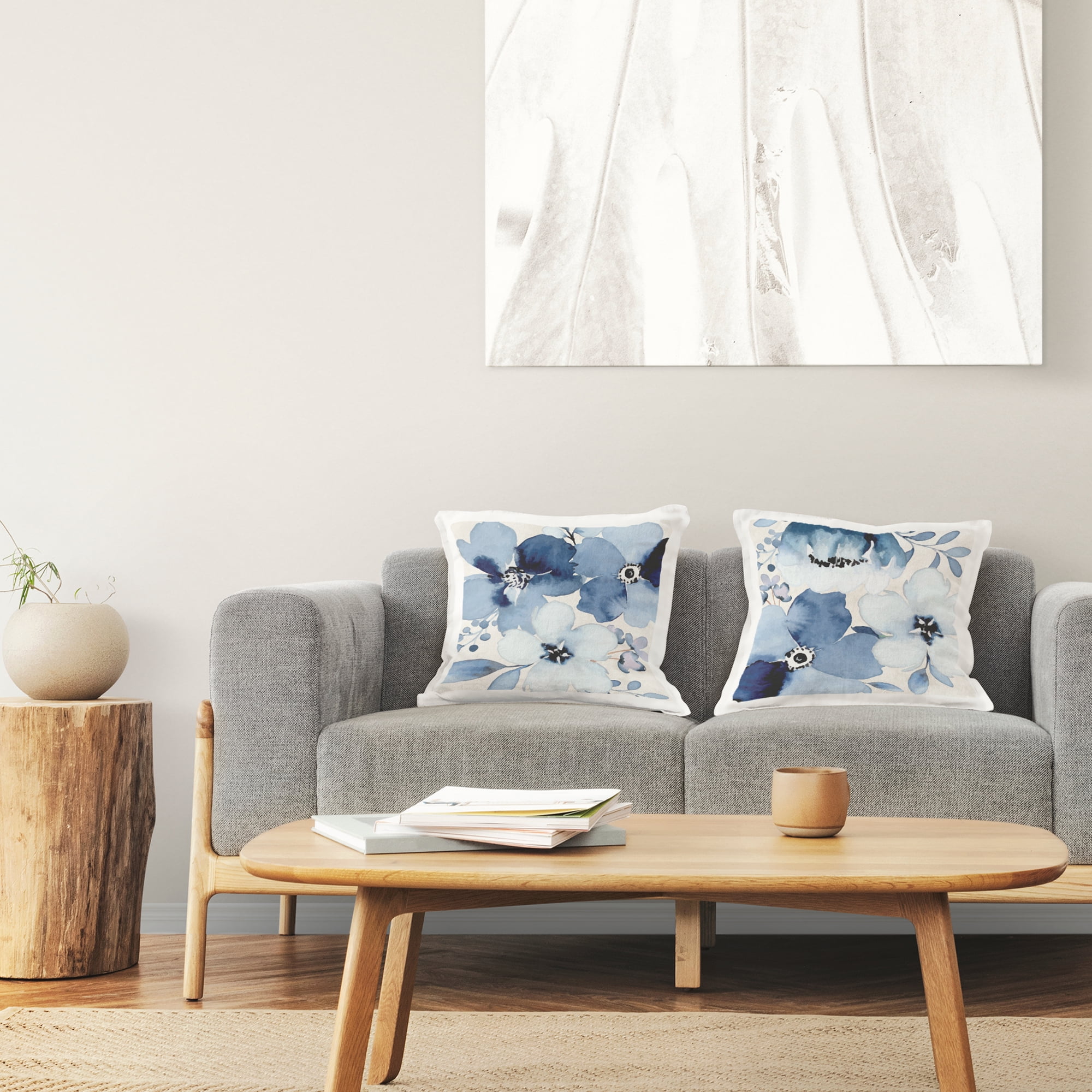 Stupell Industries Modern Blue Blossom Petals Printed Throw Pillow Design by ND Art (Set of 2)