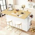 thumbnail image 3 of Haverchair 60" Kitchen Island with Drop Leaf and Power Outlet, Mobile Kitchen Rolling Bar Cart with Trash Can Cabinet and Drawers, Modern Island Table for Kitchen with Spice Rack and Towel Rack, 3 of 10